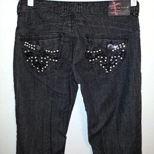 Jeans De Fleur Juniors Size 11 Black Bootcut Rhinestone&Leather Flap Pocket Jean